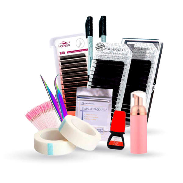 Kit Curso Iniciante Cilios Completo - Fio a Fio, Tecnólogicos Brasileiro e Egípcio (19 Itens)